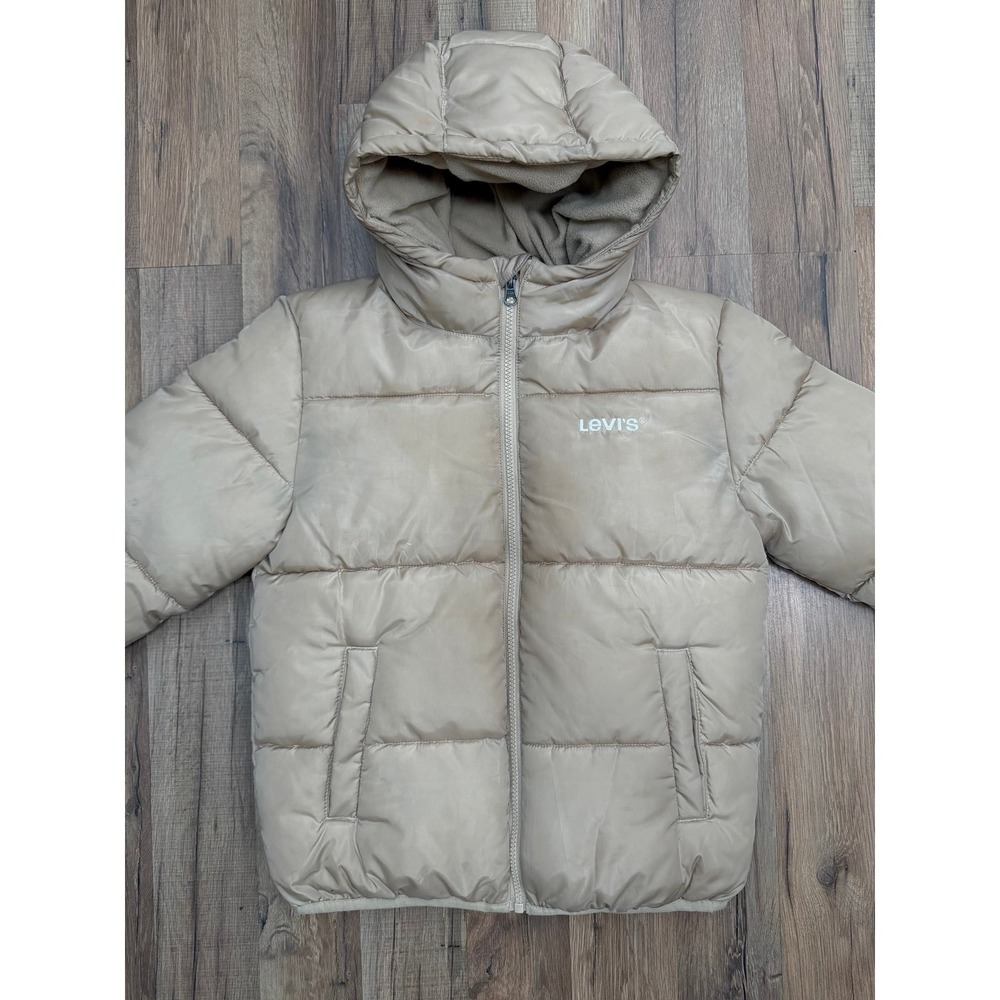 Levi's Kids Puffer Jacket 10-12 Beige Hooded Winter Coat Youth